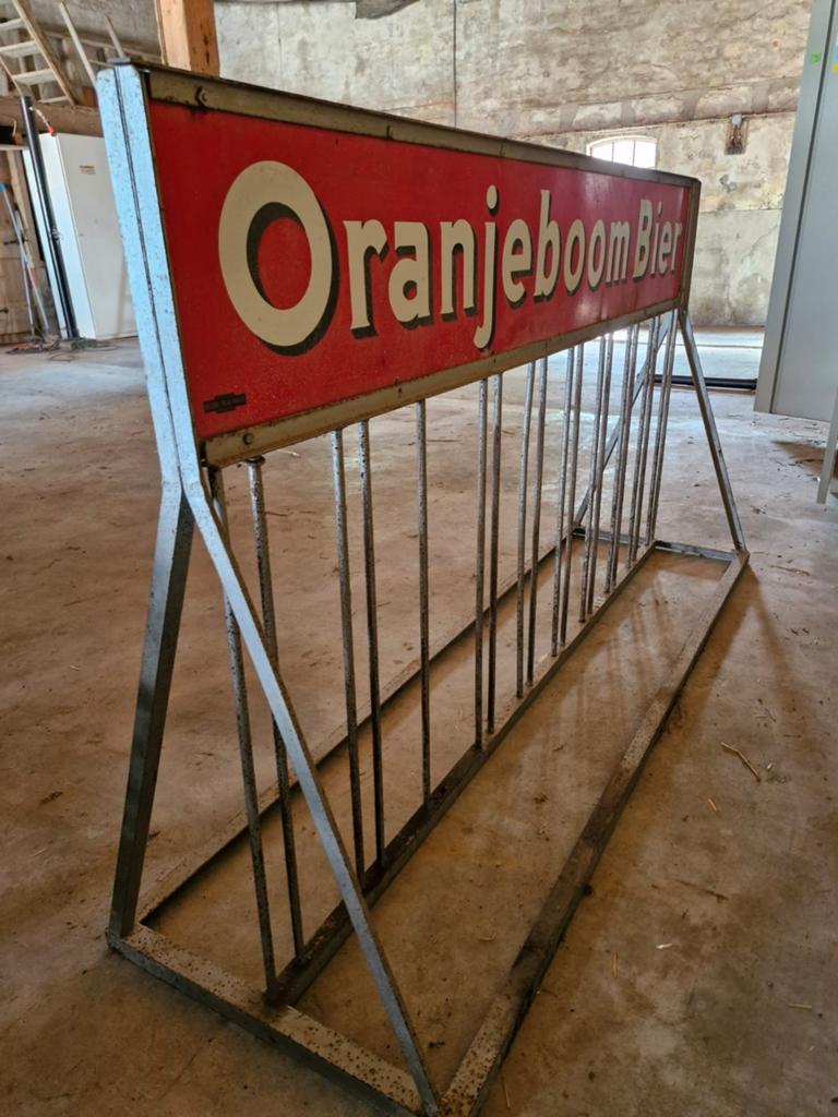 Vintage Oranjeboom Bier fietsenrek - Emaille reclame, Ophalen, Gebruikt