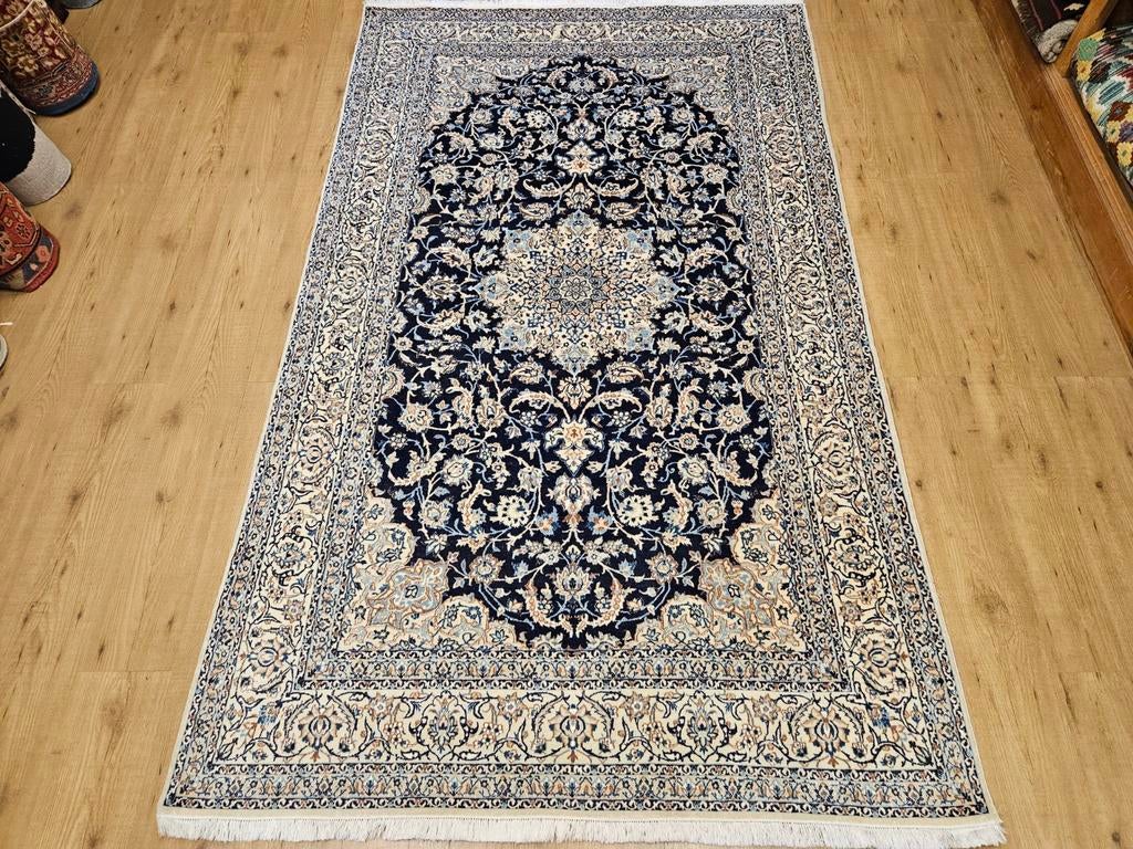 Vintage handgeknoopt perzisch tapijt nain 6la 250x147, Info@SlatsAntiek.nl, Tweedehands, 100 tot 150 cm, Perzisch