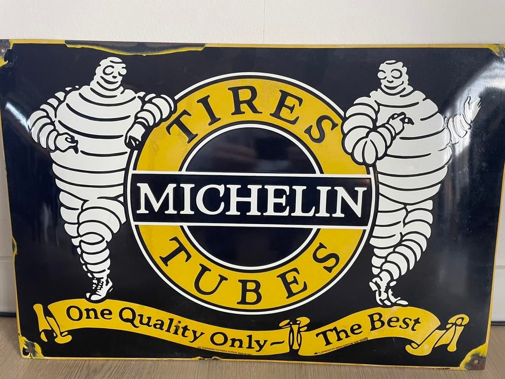 Emaille, reclame bord, Michelin, Ophalen of Verzenden, Gebruikt, Reclamebord