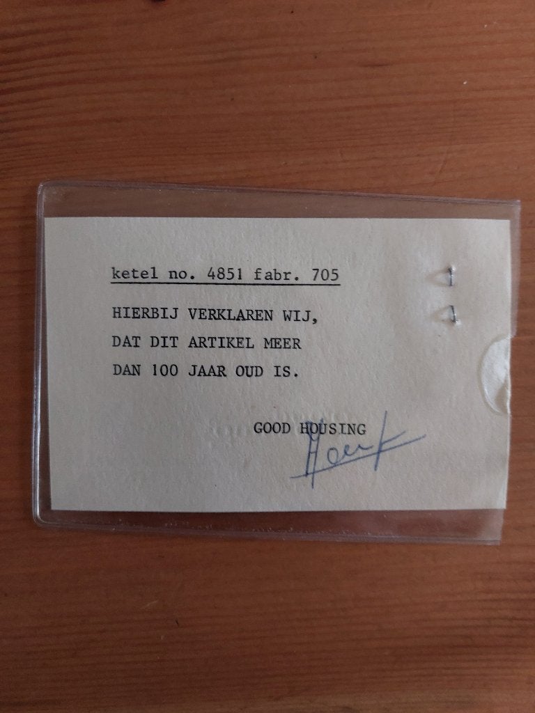 Antiek koperen keteltje met antiquiteitsverklaring, Ophalen of Verzenden, Koper