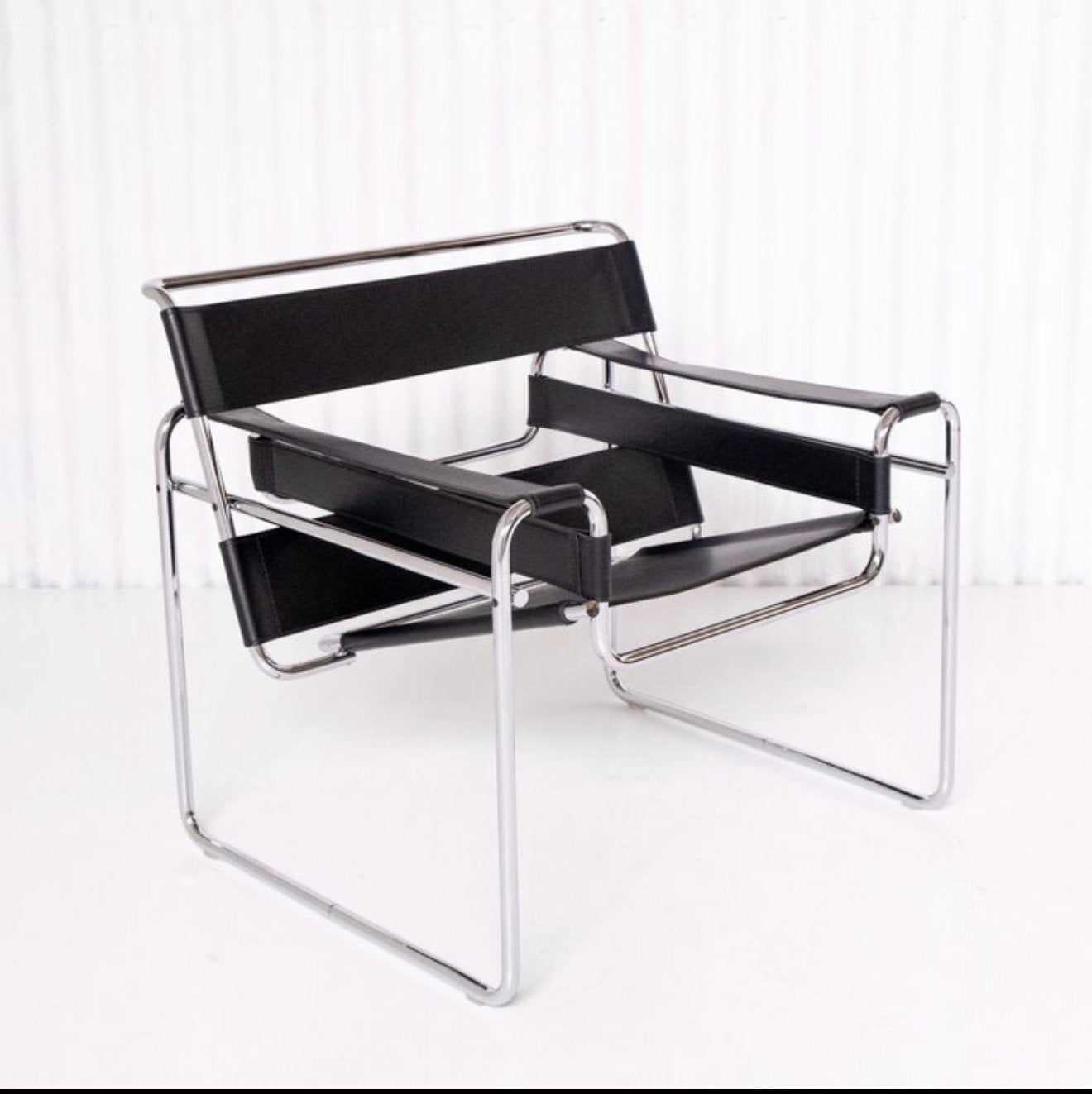 Originele Knoll Wassily Chair – Marcel Breuer – zwart leer, Ophalen, Minder dan 75 cm, Leer, Zo goed als nieuw
