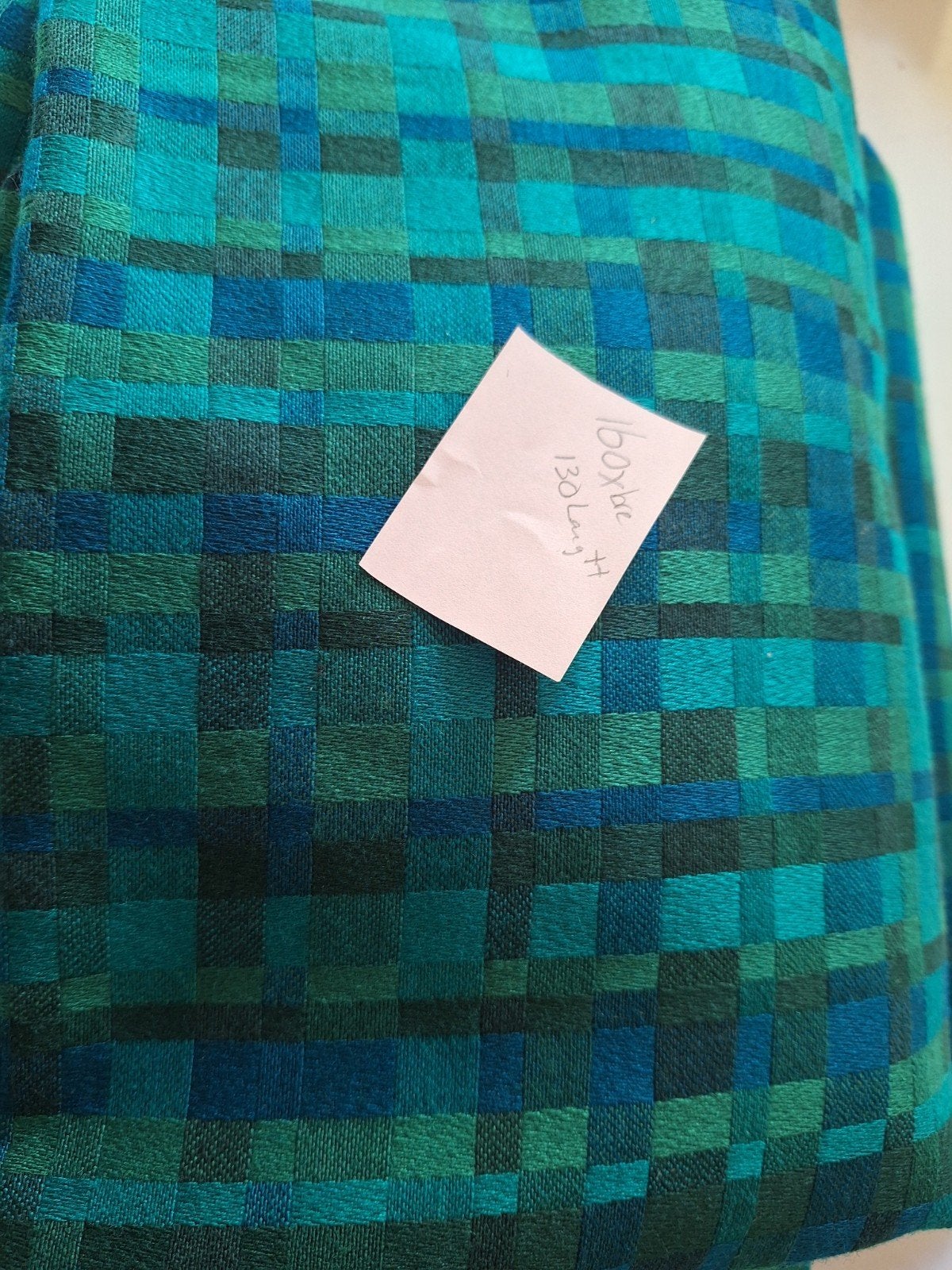 2x Stof/ Gordijnstof - Groen/Blauw geblokt gebruikt, Ophalen, Gebruikt, Groen, Gordijn
