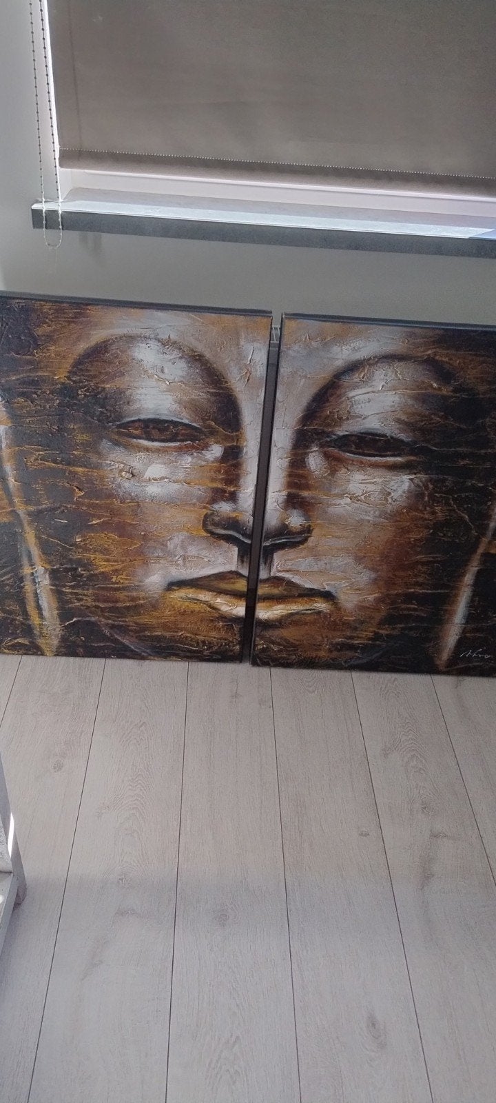 olieverf schilderij tweeluik boeddha, Ophalen, 50 – 75, Zo goed als nieuw, Schilderij