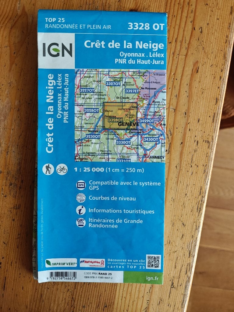 wandelkaart Cret de la Neige IGN 3328 OT, Gelezen, Ophalen of Verzenden, Landkaart, 2000 tot heden