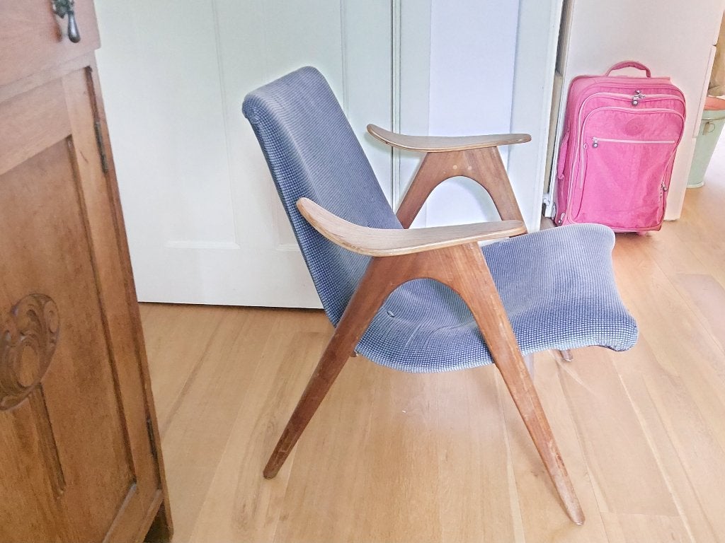 Wébé Fauteuil Louis Van Teeffelen lounge chair teak frame, Ophalen, Hout, Gebruikt, 75 tot 100 cm