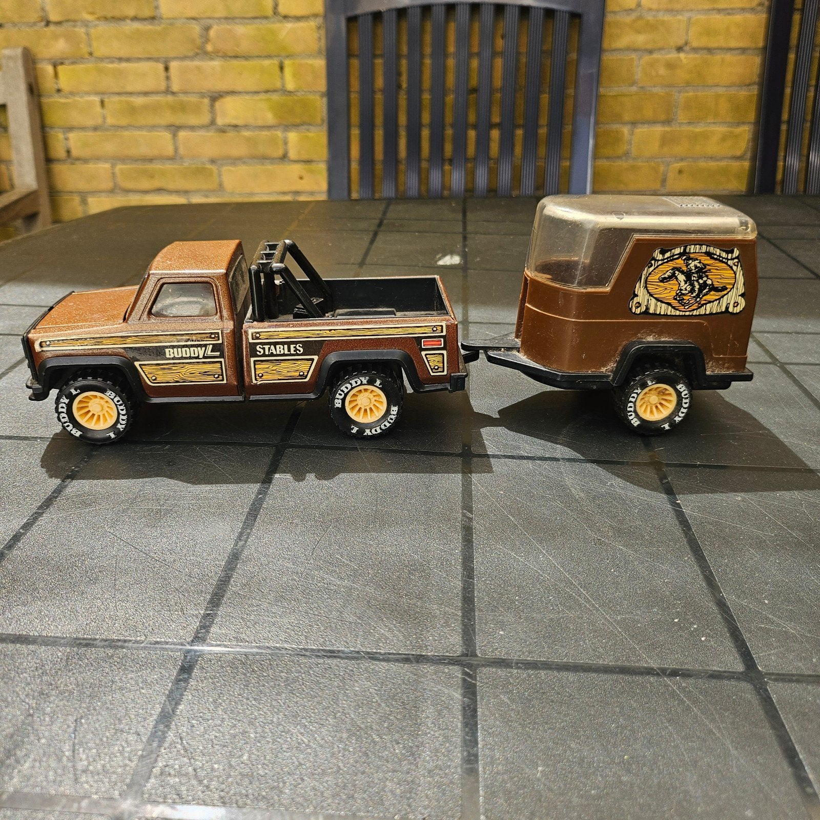 Vintage Buddy L Truck met Paardenwagen Aanhanger, Ophalen of Verzenden