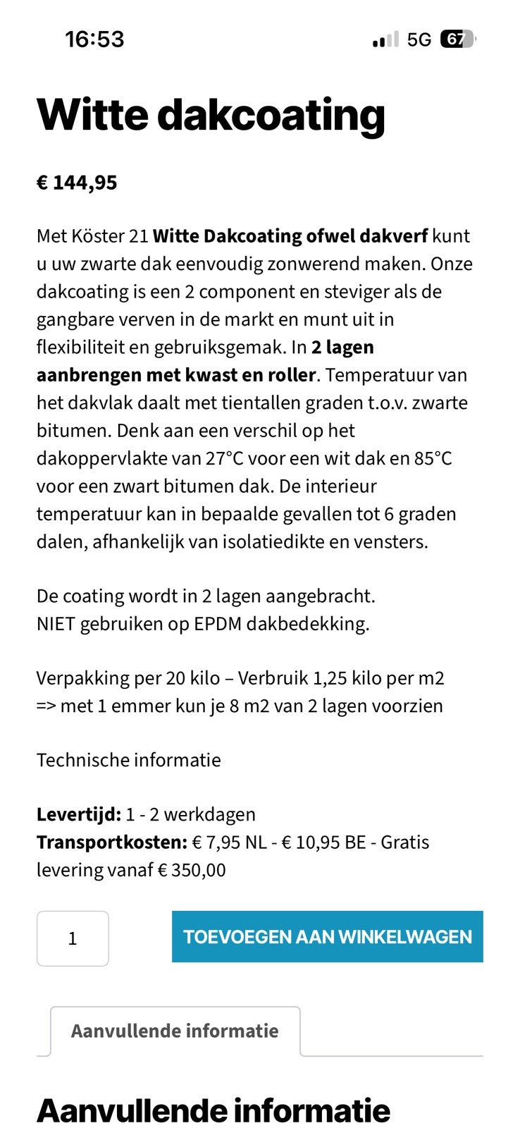 Witte dakcoating Koster 21, Ophalen, Overige materialen, Zwart, Nieuw
