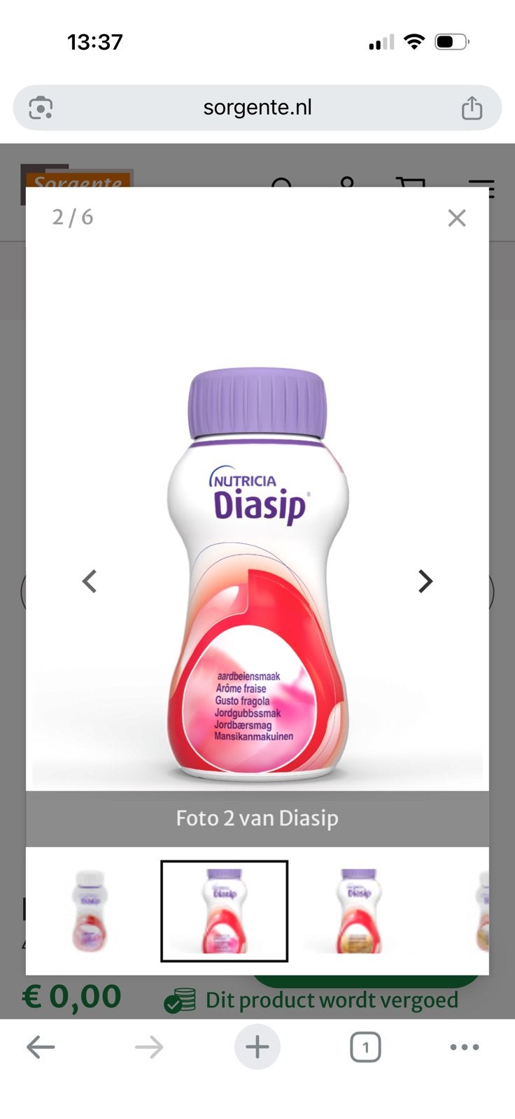 Diasip drinkvoeding, Diversen, Ophalen