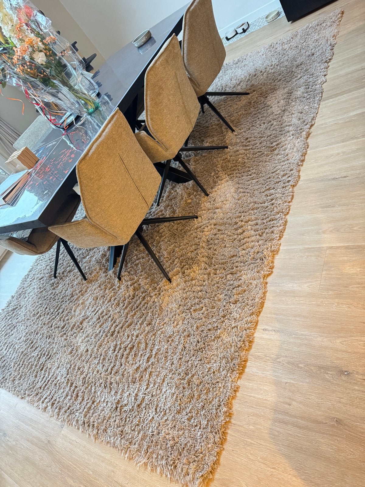 Hoogpolig Tapeso vloerkleed 340x240 cm, Beige, Ophalen of Verzenden, Zo goed als nieuw, 200 cm of meer