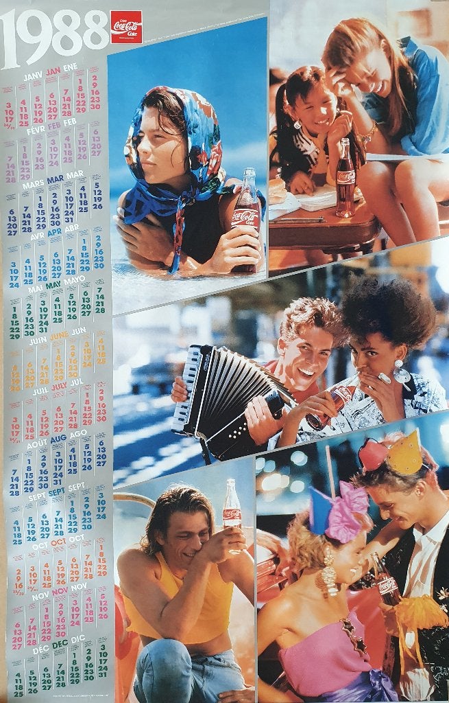 Poster Coca Cola kalender 1988, Rechthoekig Staand, Verzenden, Deurposter of groter, Zo goed als nieuw