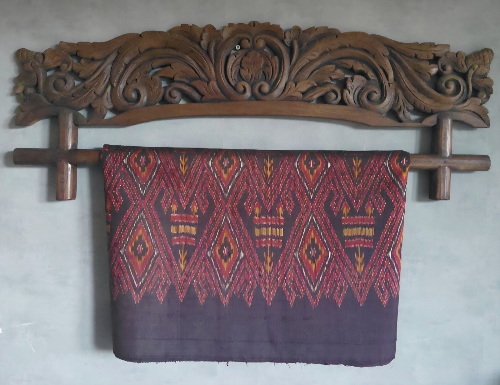 Houten/geweven Ikat Aziatische, Indonesische Wanddecoratie, Ophalen of Verzenden