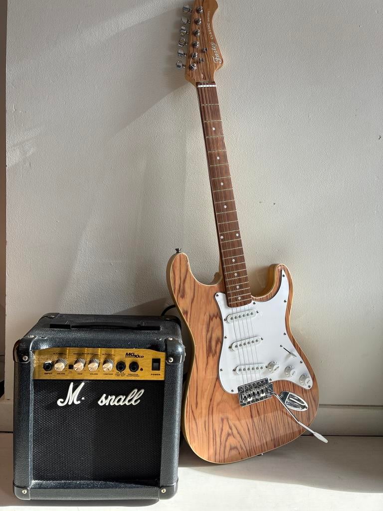 Marshall speaker met Farley Classic gitaar, Muziek en Instrumenten, Snaarinstrumenten | Gitaren | Elektrisch, Ophalen, Gebruikt