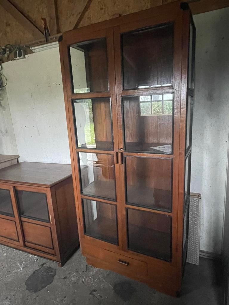 Vitrine kast, teakhout, Huis en Inrichting, Ophalen, Gebruikt, Teakhout, 50 tot 100 cm