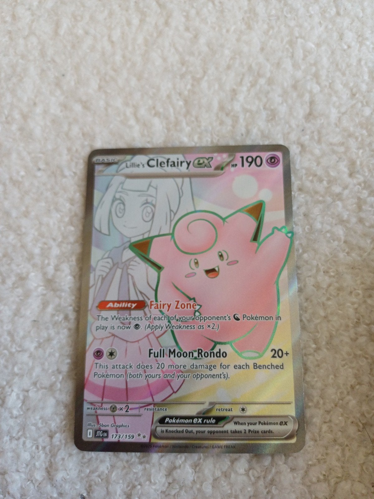 Lillie's Clefairy GX 173/159 Full Art Pokémon Kaart, Ophalen of Verzenden, Zo goed als nieuw, Losse kaart, Foil