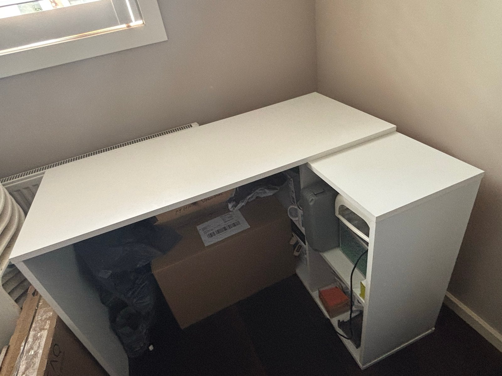 Wit bureau met opbergruimte, draaibaar, 177x50x76 cm, Ophalen, Gebruikt, Spaanplaat of MDF, Wit