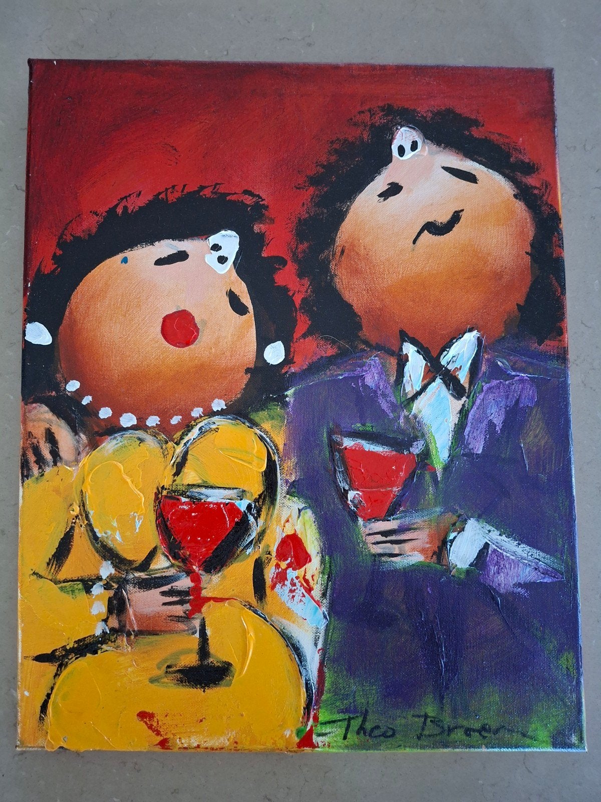 Theo Broeren Schilderij - Gezellig Samenzijn 40x50 cm, Ophalen, Figuren, Op houten frame, Olieverf