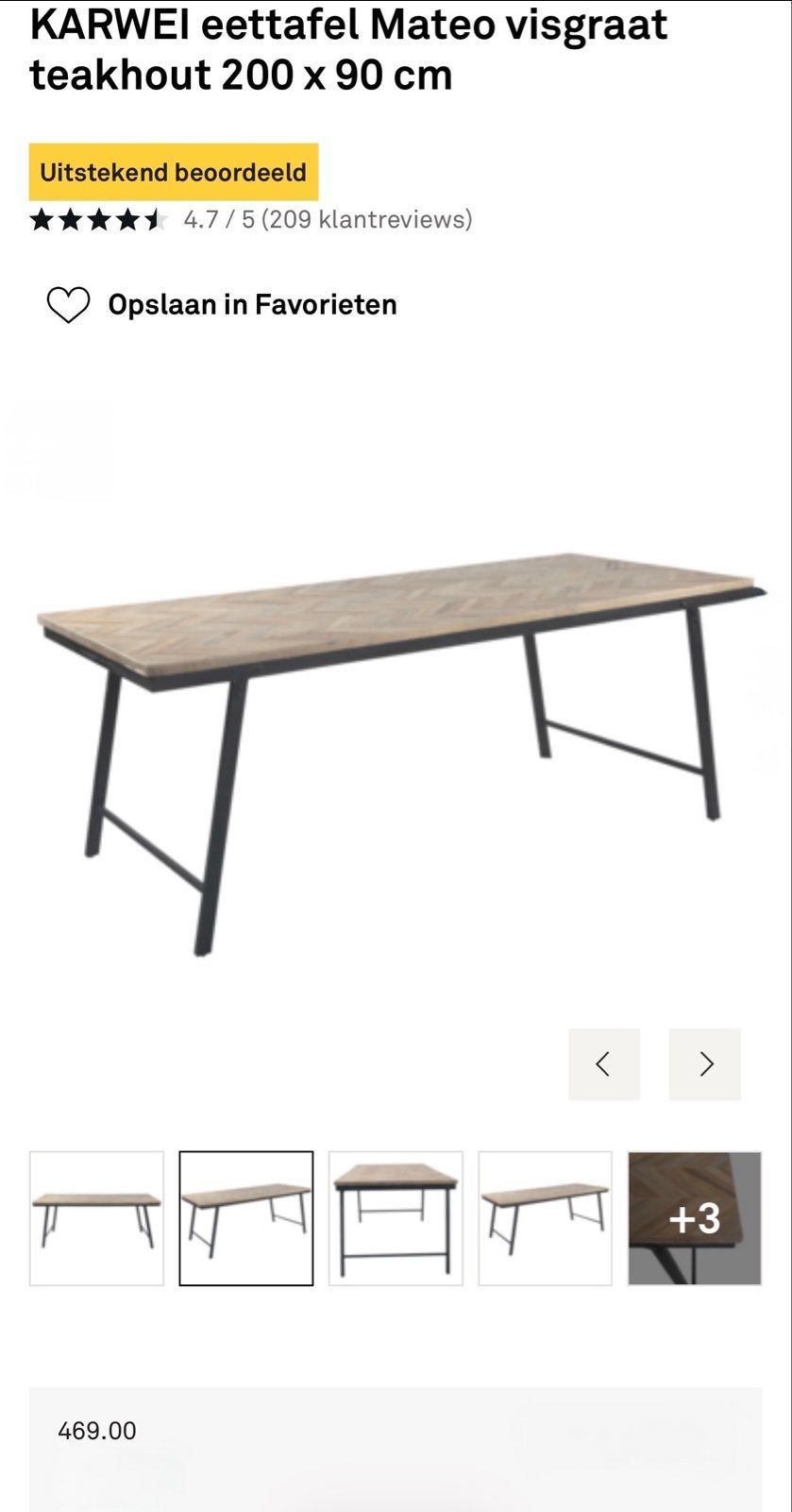 Eettafel visgraat, Ophalen, Teakhout, 50 tot 100 cm, Zo goed als nieuw