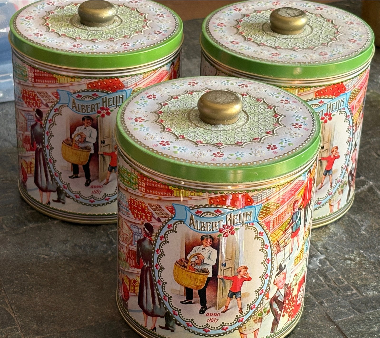 Set van 3 Vintage Albert Heijn Blikken Anno 1887, Ophalen, Zo goed als nieuw, Overige