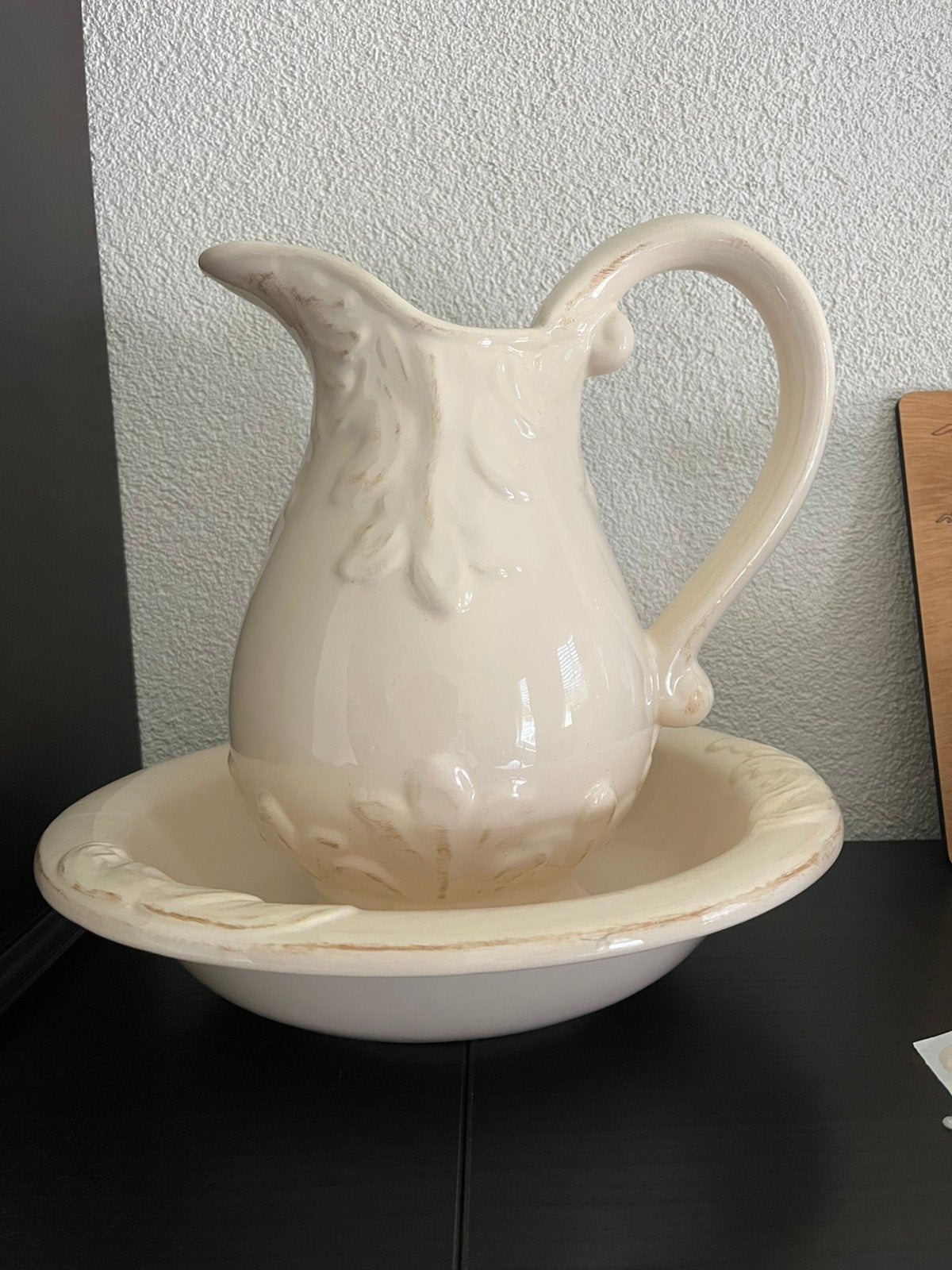 vintage keramisch lampetstel (kan + waskom) creme, Ophalen of Verzenden