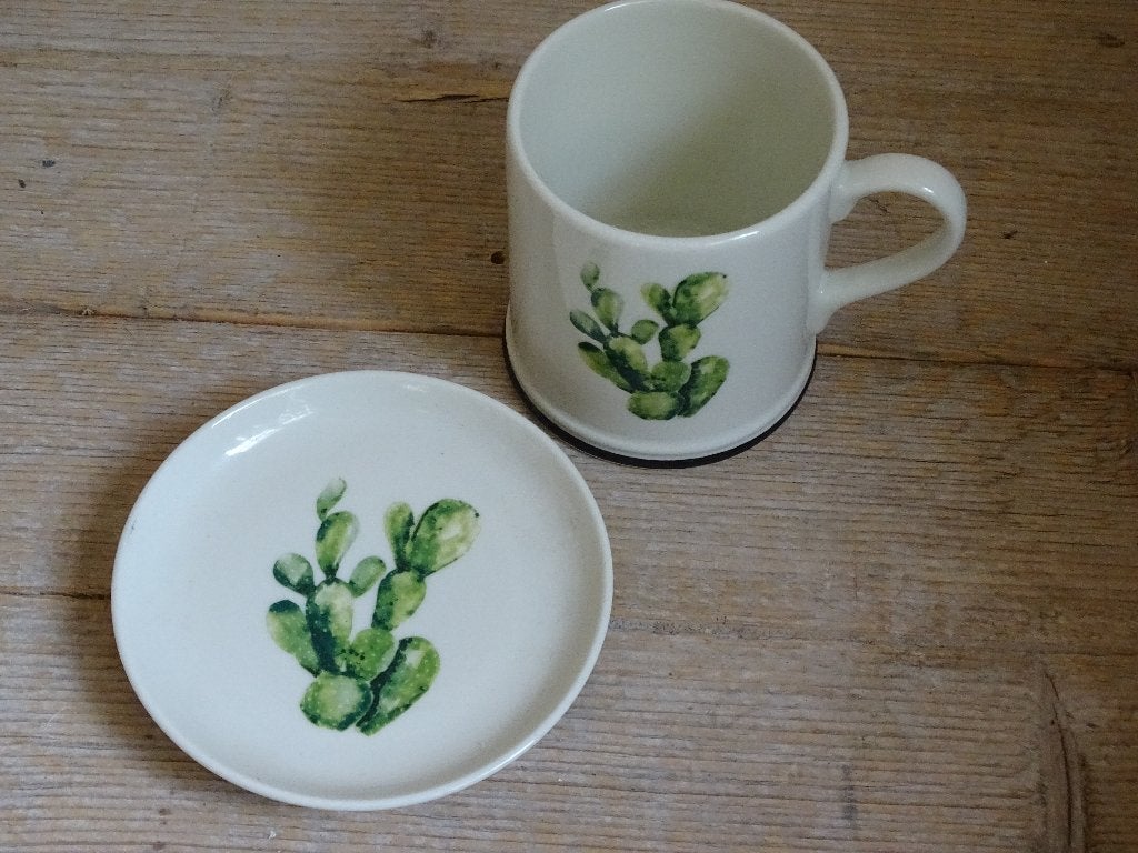 Mok + Bordje, H&M, met CACTUS, zo goed als nieuw, Overige merken, Zo goed als nieuw, Overige stijlen, Aardewerk