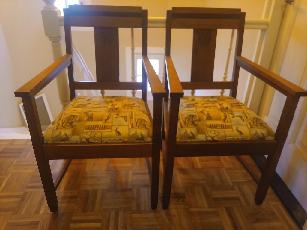 Set stoelen jaren 30 jachtmotief bekleding, Ophalen