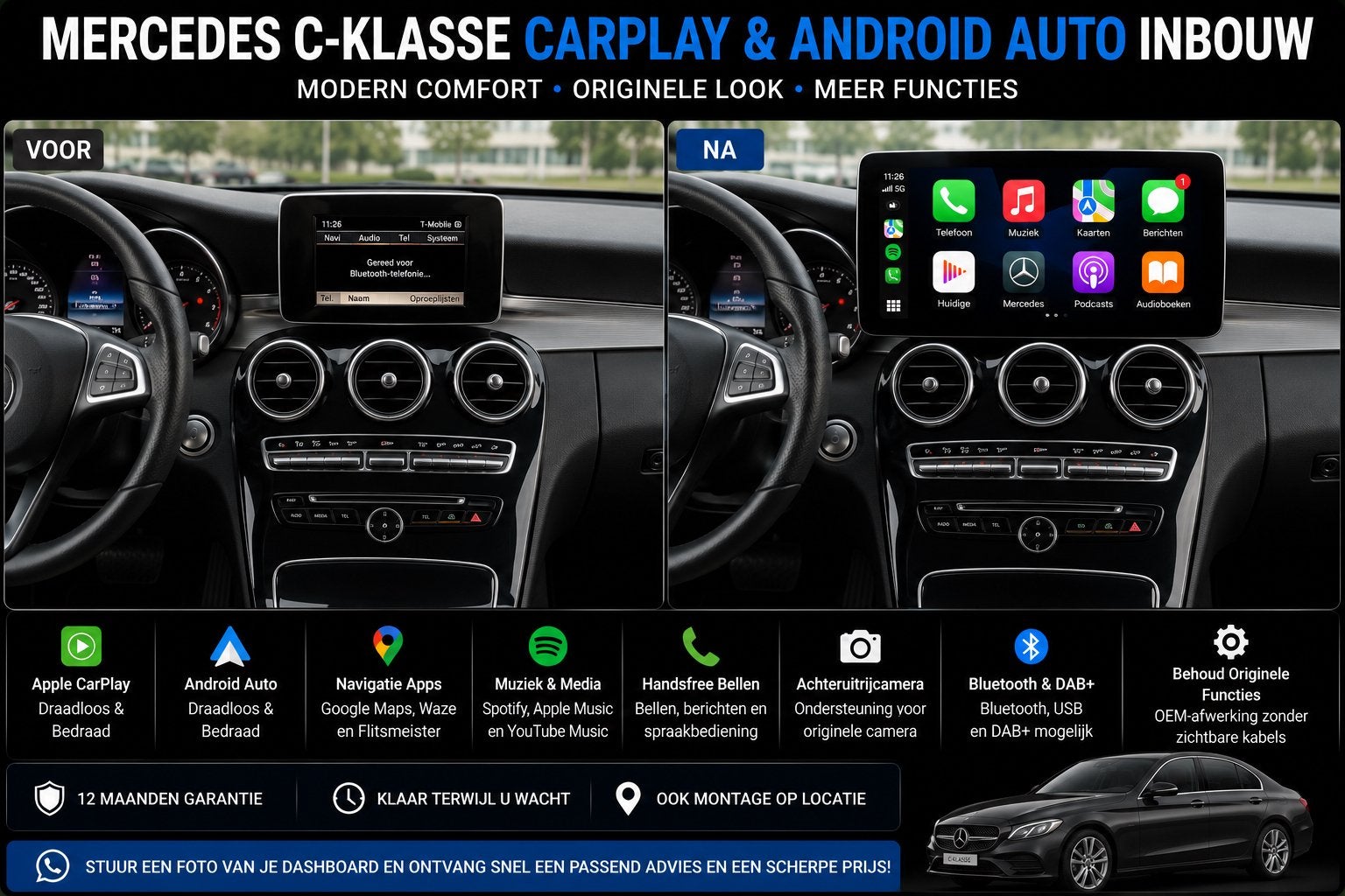 Mercedes C-Klasse CarPlay & Android Auto Inbouw, Ophalen, Nieuw