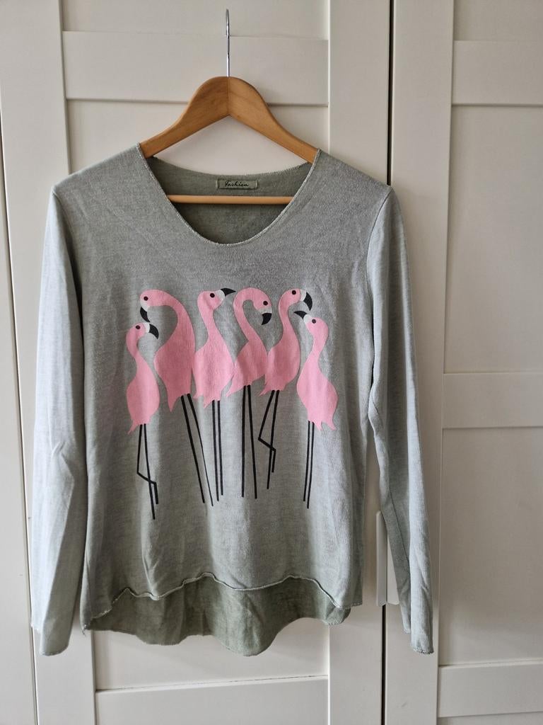 Tof shirt met afdruk flamingo maat S, Ophalen of Verzenden, Zo goed als nieuw, Groen, Korte mouw