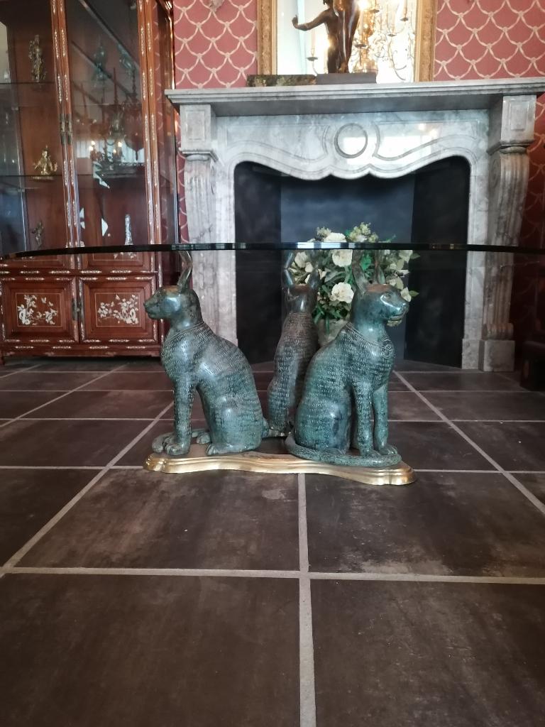 oude zwaar bronzen katten tafel, Antiek en Kunst, Ophalen