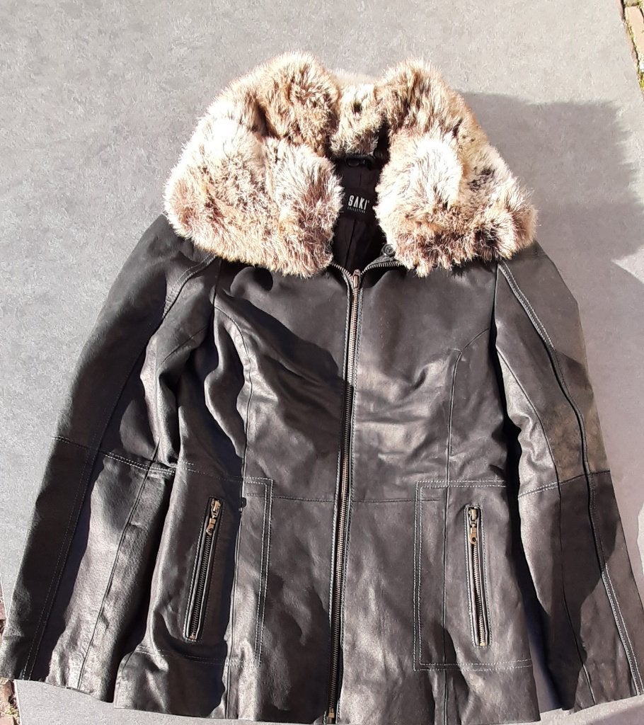 Leuke getailleerde leren damesjas Mt 34., Kleding | Dames, Zwart, Ophalen of Verzenden, Zo goed als nieuw, Maat 34 (XS) of kleiner