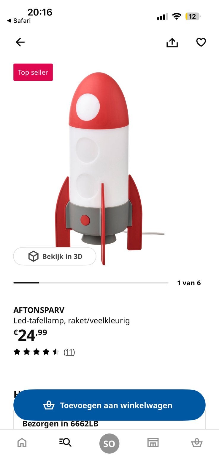 IKEA Raket Lamp - Kinderkamer Nachtlampje aftonsparv, Ophalen of Verzenden, Zo goed als nieuw, Meerkleurig, IKEA