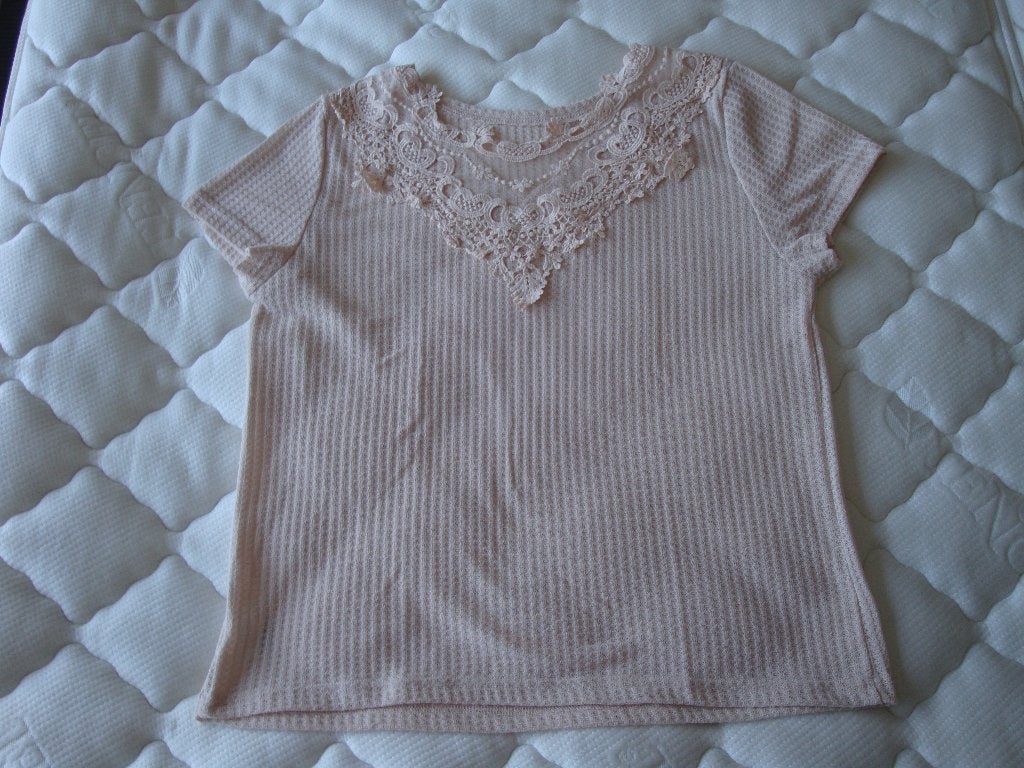 Abrikoos roze wafel shirt met kant. Maat XL., Kleding | Dames, Maat 46/48 (XL) of groter, Ophalen of Verzenden, Zo goed als nieuw
