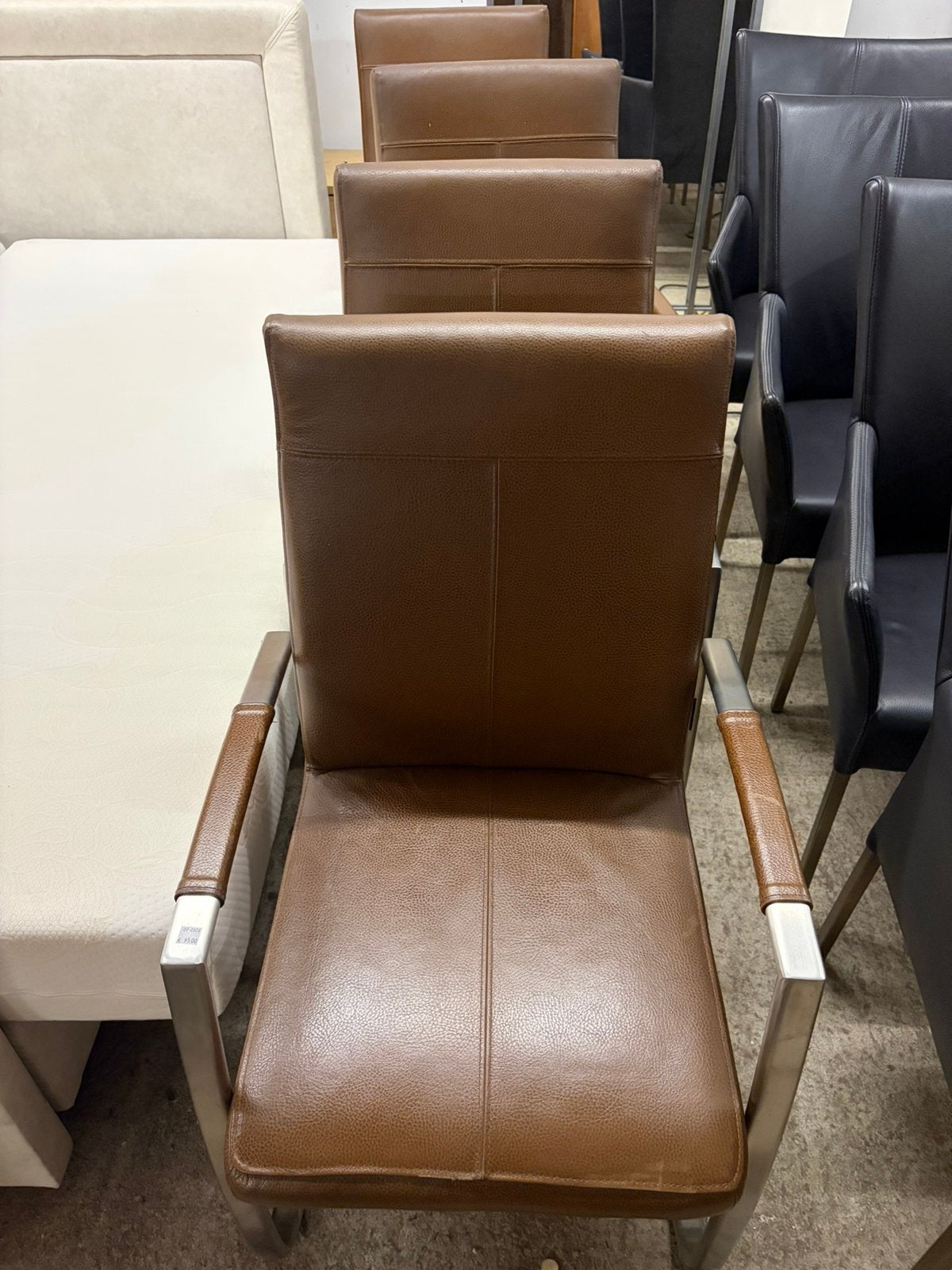 4 bruin leren eetkamerstoelen, Ophalen, Bruin, ., .