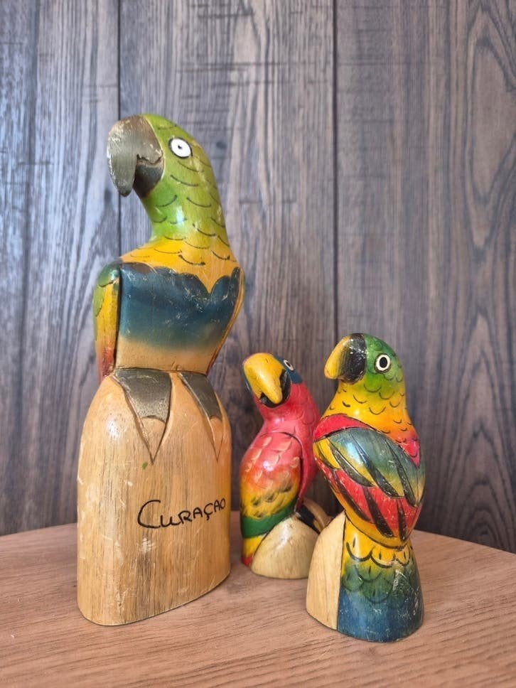 3 retro houten papagaaien souveniers ️, Ophalen of Verzenden