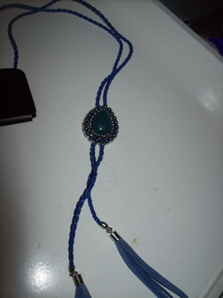 Ketting Blauw koord Zilvertint Steen hanger Kwasten, Met edelsteen, Nieuw, Steen of Mineraal, Verzenden