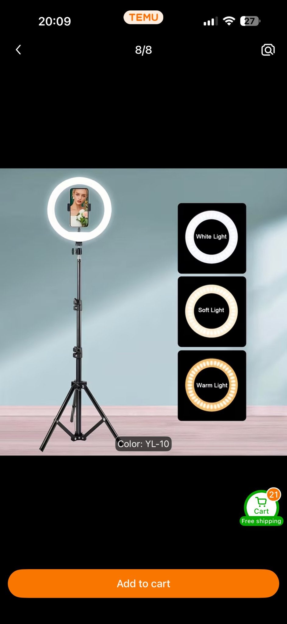 Ringlamp met statief en telefoonhouder maximaal 1,5 m hoog, Dimbaar, Ophalen of Verzenden, Zo goed als nieuw, Overige merken
