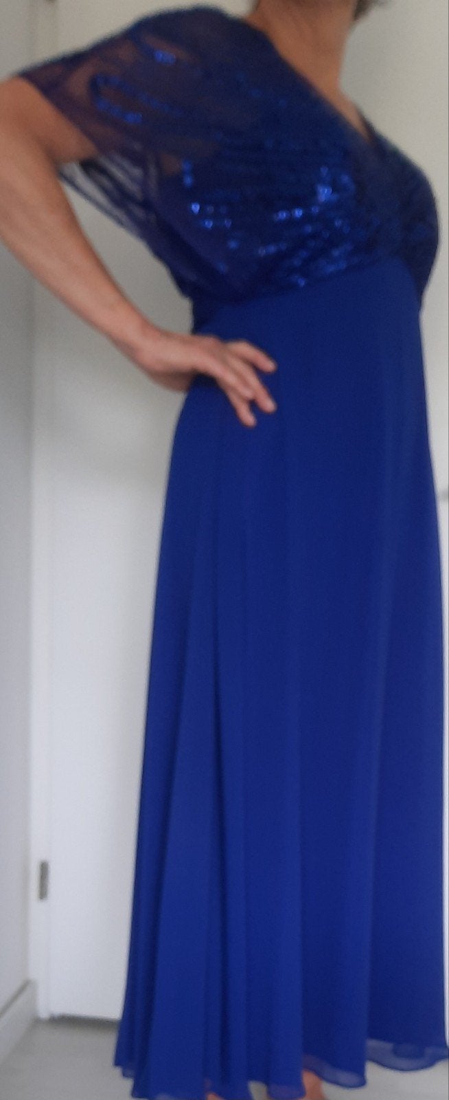 Mikael Avondjurk met pailletten - Maat 46/48 (XL), Kleding | Dames, Gelegenheidskleding, Ophalen, Galajurk, Blauw, Maat 46/48 (XL) of groter