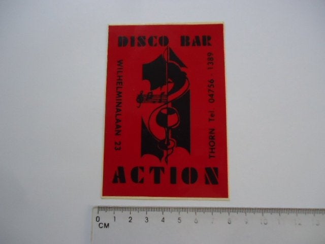 sticker oud Thorn Limburg disco Action bar cafe vintage, Verzamelen, Verzenden, Zo goed als nieuw, Bedrijf of Vereniging