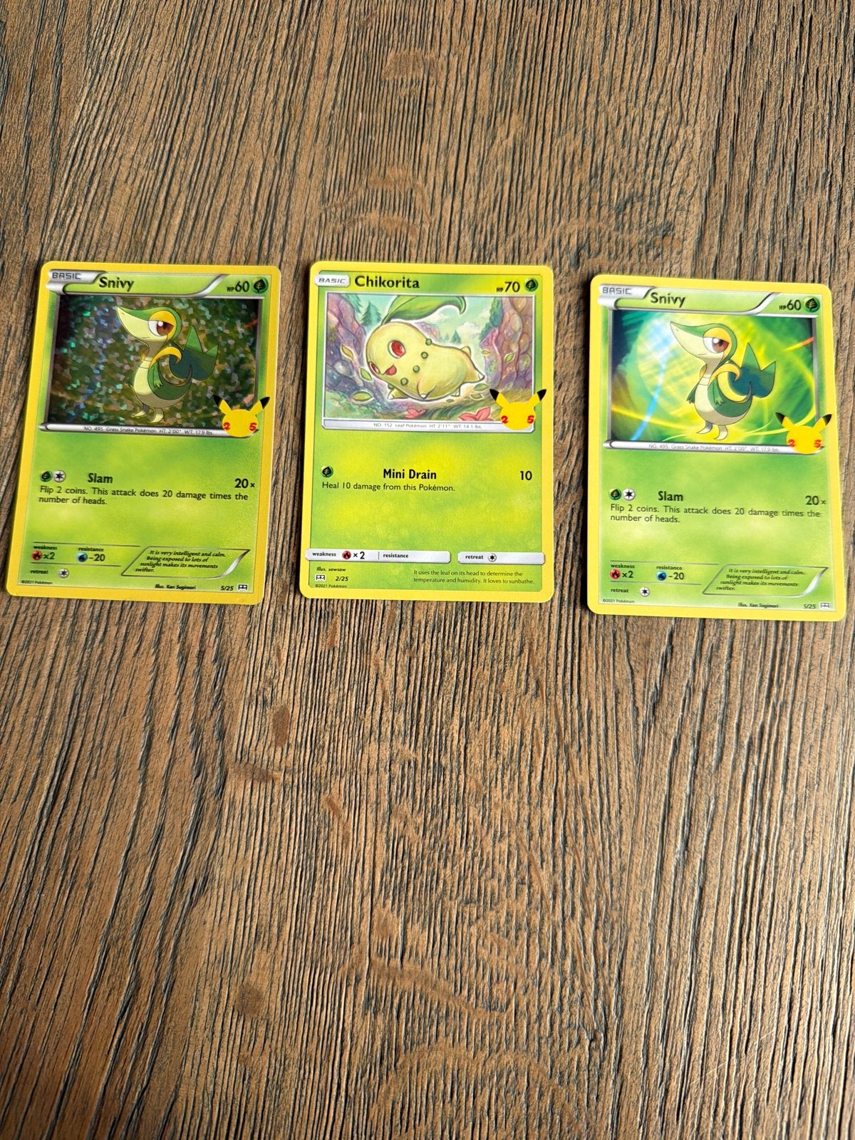 Pokémon 25th McDonald's Promo Kaarten (Snivy, Chikorita), Hobby en Vrije tijd, Ophalen of Verzenden, Zo goed als nieuw, Meerdere kaarten
