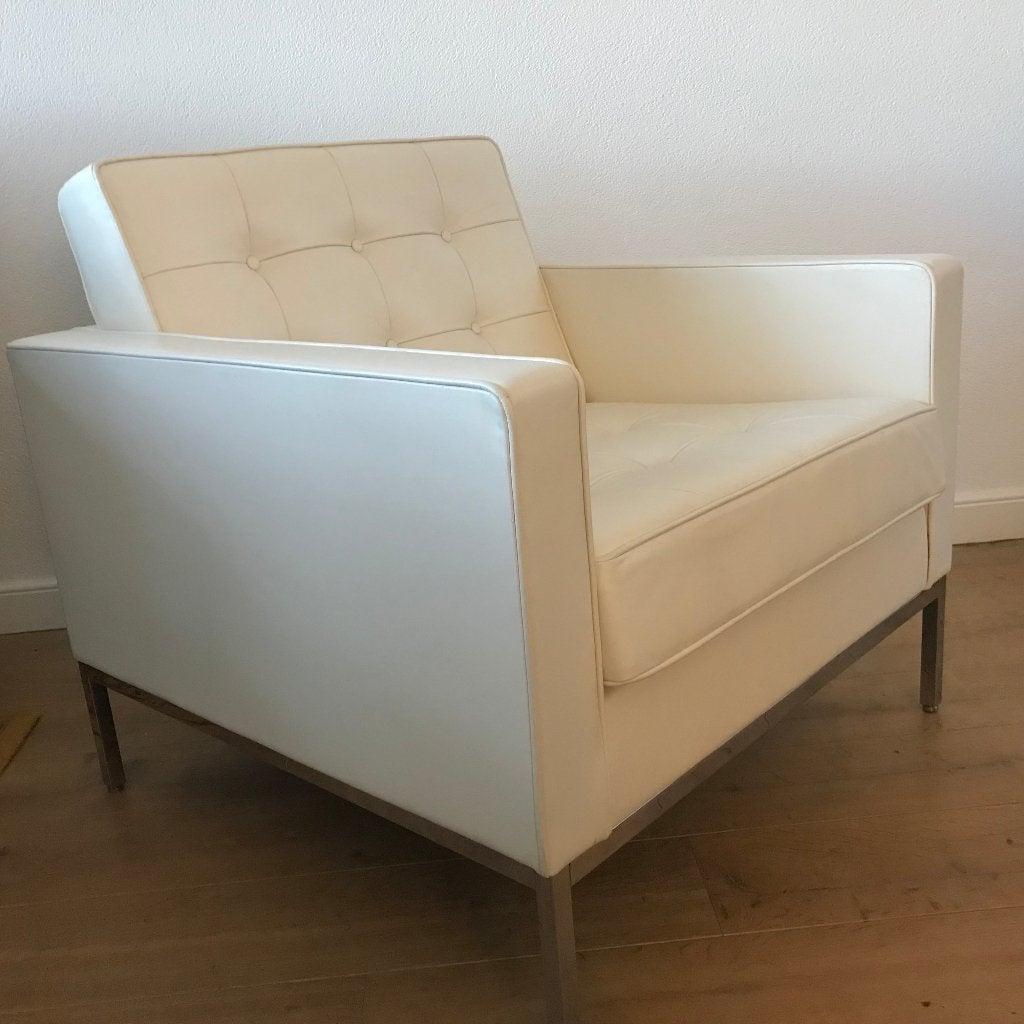 Florence Knoll lounge chair fauteuil leer gebroken wit, N, Leer, Ophalen of Verzenden, Nvt