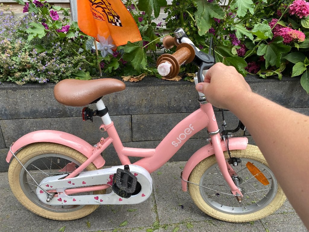 Meisjesfiets 14 inch, Ophalen, Terugtraprem, Zijwieltjes, Gebruikt