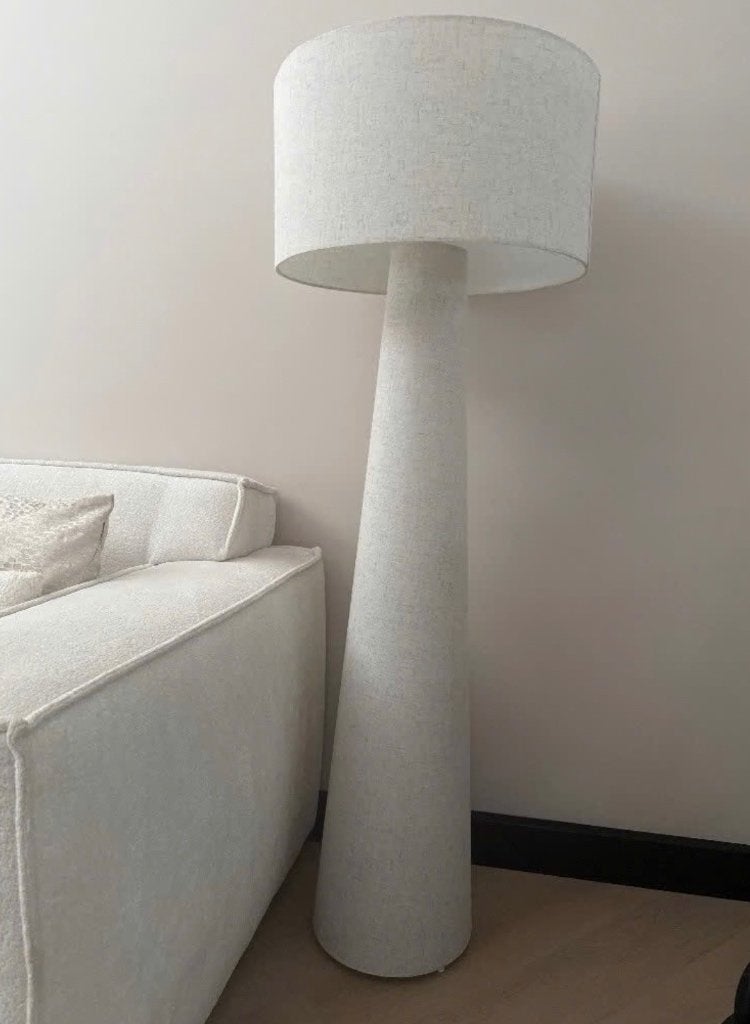 Moderne witte vloerlamp met stoffen kap, Ophalen, Overige materialen, Modern, Scandinavisch, Minimalistisch, E27 (groot)