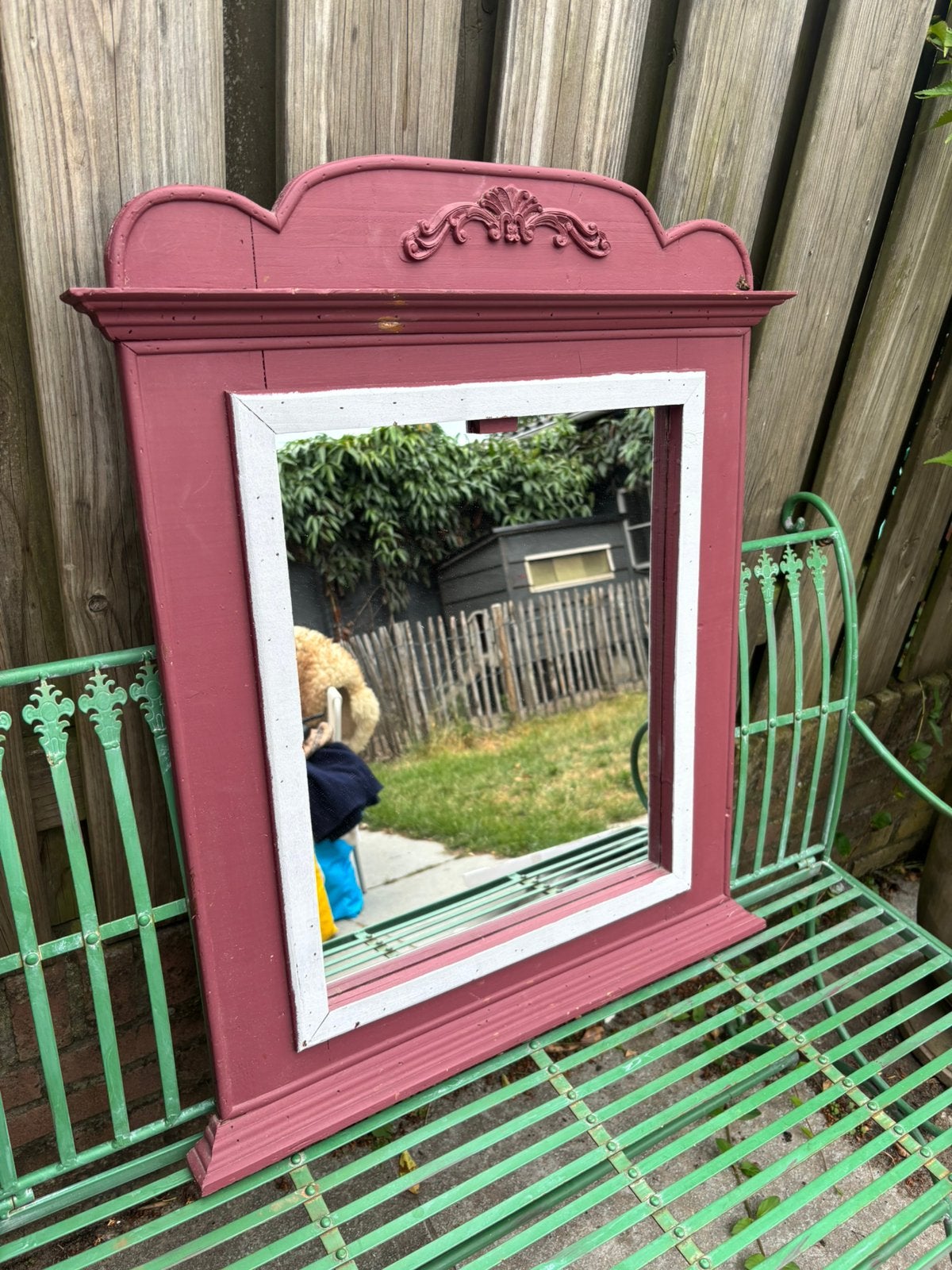 Brocante houten spiegel Landelijke Shabby Chic Oudroze, Ophalen of Verzenden, Rechthoekig