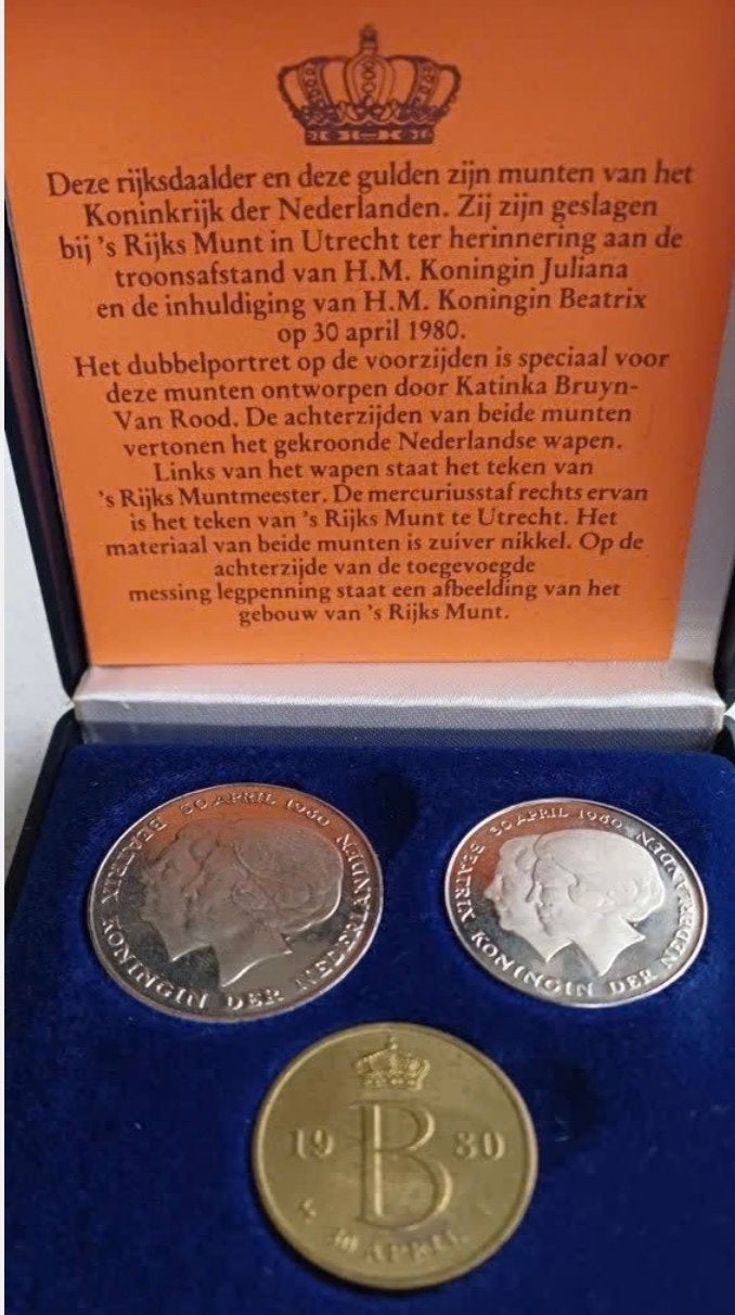 Rijksdaalder,gulden,legpenning inhuldiging Beatrix uit 1980, Postzegels en Munten, Munten | Nederland, Ophalen of Verzenden, Koningin Beatrix