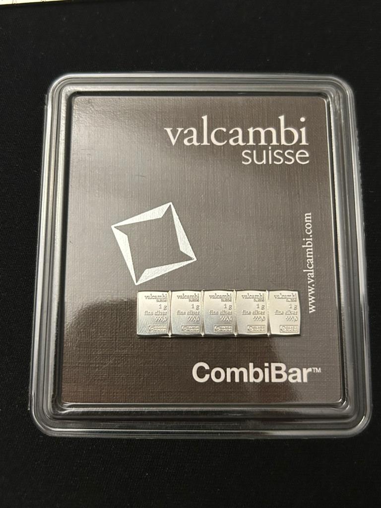 5x 1 gram puur zilver Valcambi Suisse, Ophalen of Verzenden, Zilver