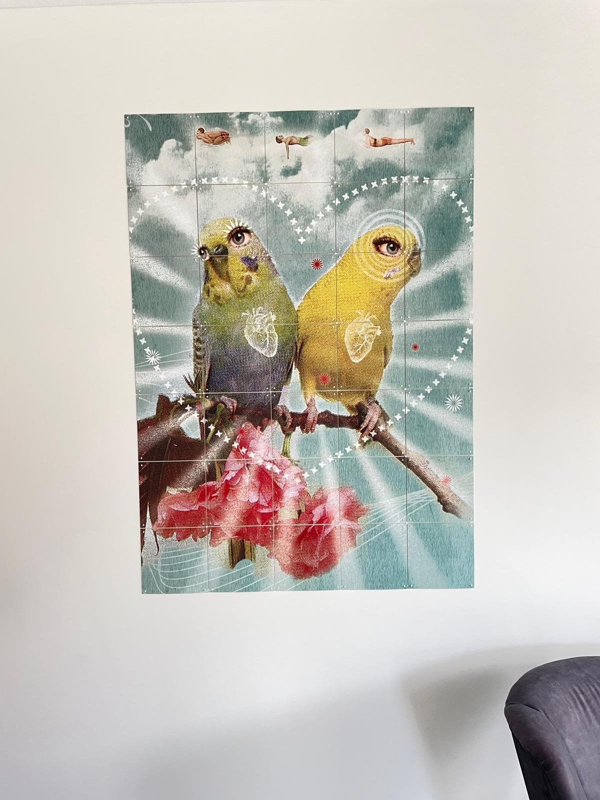 Mooie IXXI met parkieten Saskia van der Linden, 100x140 cm, Huis en Inrichting, Woonaccessoires | Schilderijen, Tekeningen en Foto's