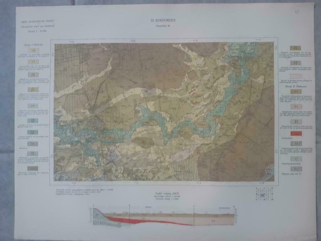 59 / Geologische kaart Coevorden  -  Koevorden uit 1933, Ophalen of Verzenden, 1800 tot 2000, Nederland, Landkaart