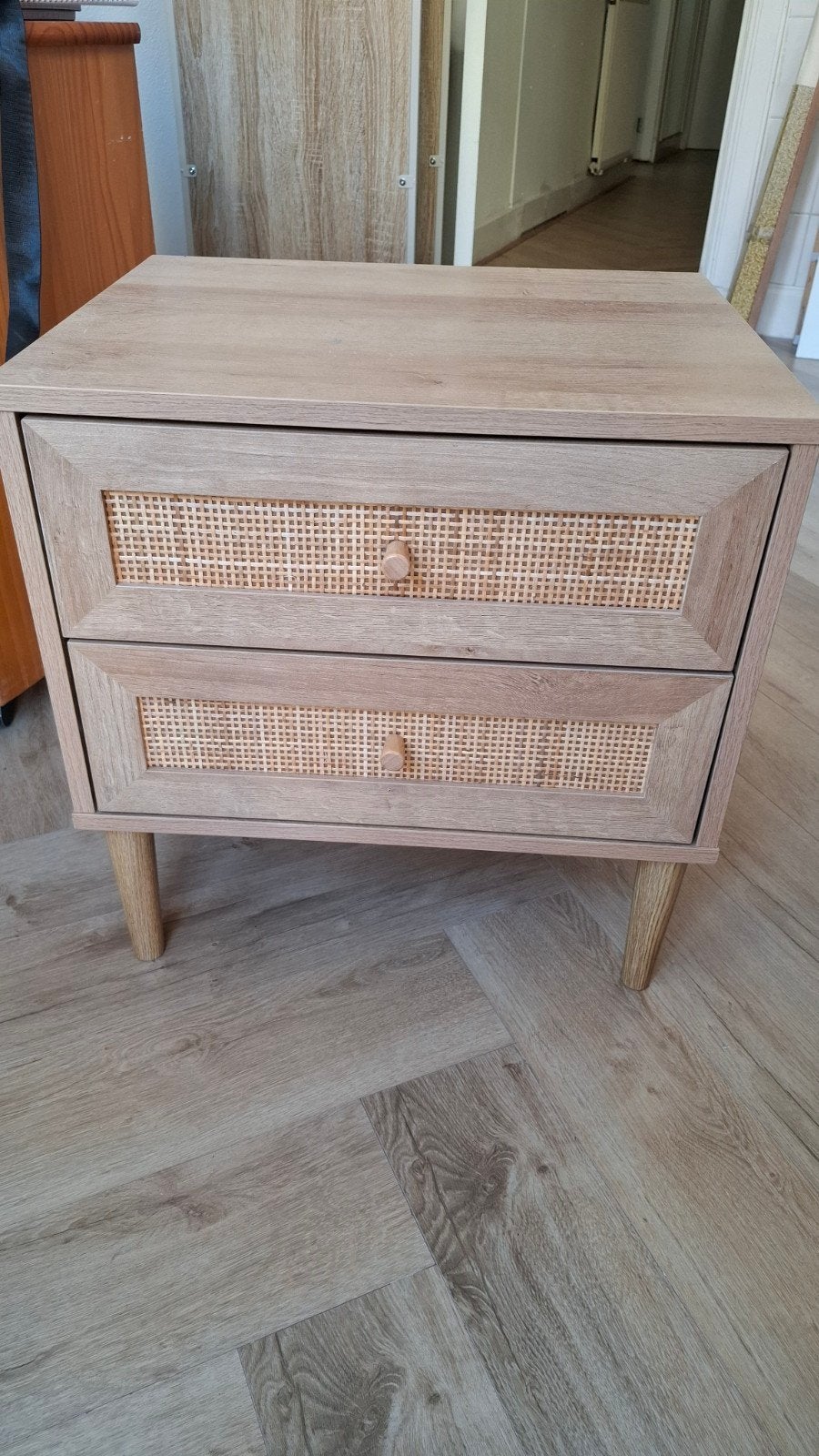 Nachtkastje met rotan lades - 48x40x50 cm, Ophalen of Verzenden, Zo goed als nieuw, 45 tot 65 cm, Minder dan 55 cm