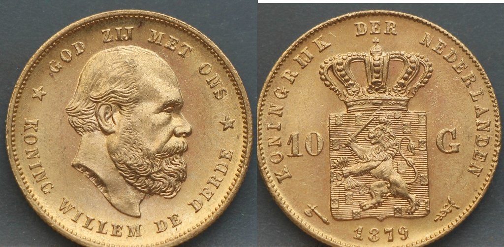 Gouden tientje 1879 - 10 gulden 1879 Willem 3, Postzegels en Munten, Koning Willem III, Losse munt, 10 gulden, Goud