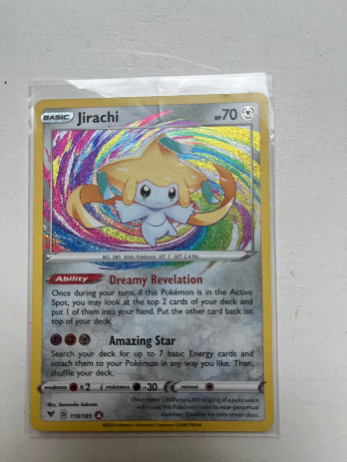 Jirachi Amazing Rare 119/185 Pokémon Kaart, Ophalen of Verzenden, Zo goed als nieuw, Losse kaart, Foil