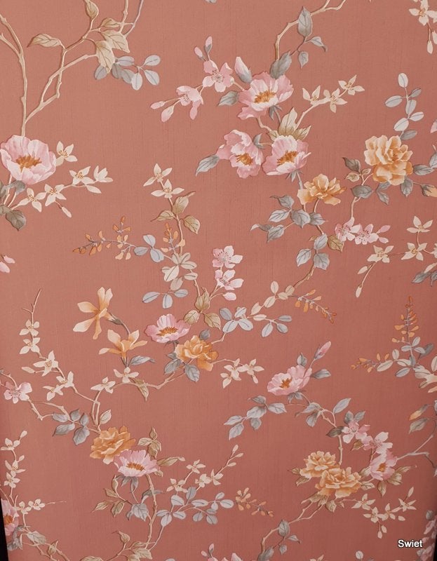 13051 Vintage brocante bloemen behang met bloemtakken swiet, Verzenden, Wit